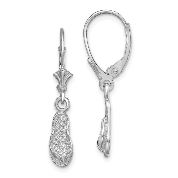 14K White Gold Leverback Earrings, Lightweight Flip Flop