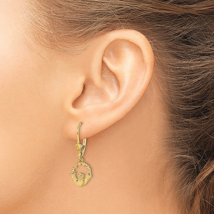 High-Quality 14K Gold Polished Claddagh Leverback Earrings - Stylish Value-3