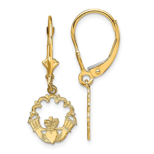 High-Quality 14K Gold Polished Claddagh Leverback Earrings - Stylish Value