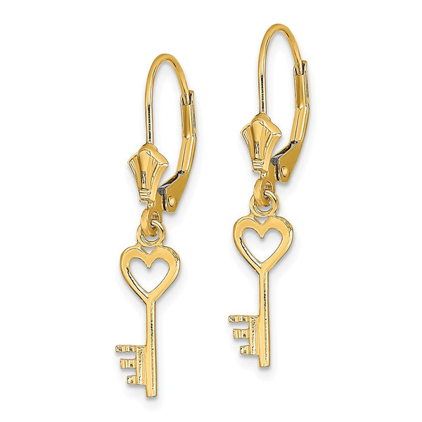 14K Gold Polished Heart Leverback Earrings