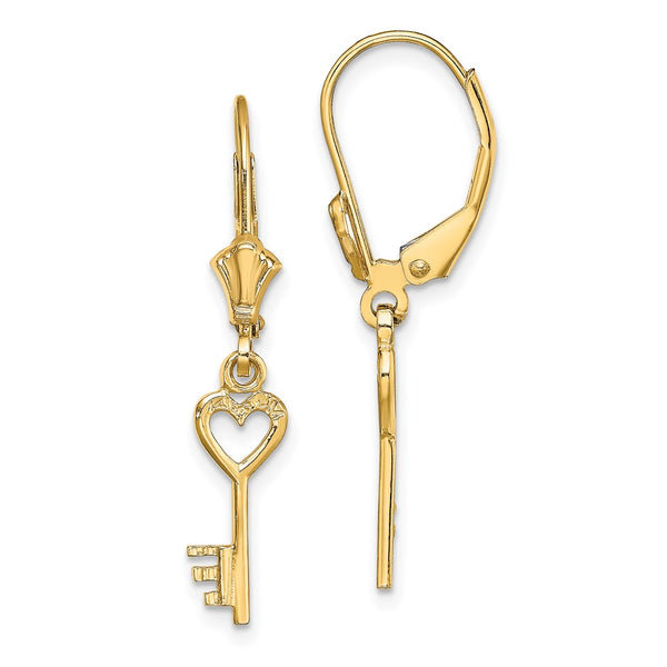14K Gold Polished Heart Leverback Earrings