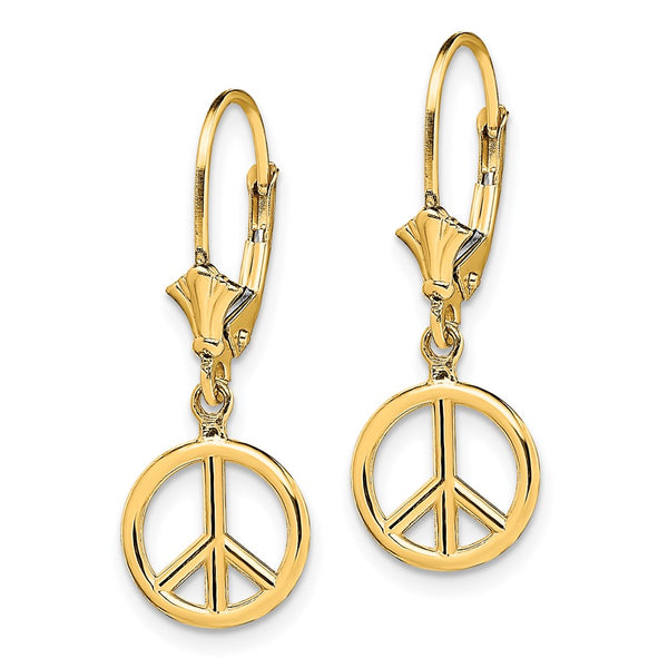 14K Gold 3D Peace Symbol Leverback Earrings - Style GR1-1020085