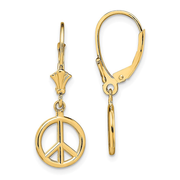 14K Gold 3D Peace Symbol Leverback Earrings - Style GR1-1020085