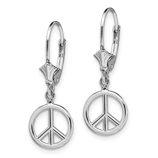 14K White Gold 3D Peace Sign Leverback Earrings - Style GR1-1020087