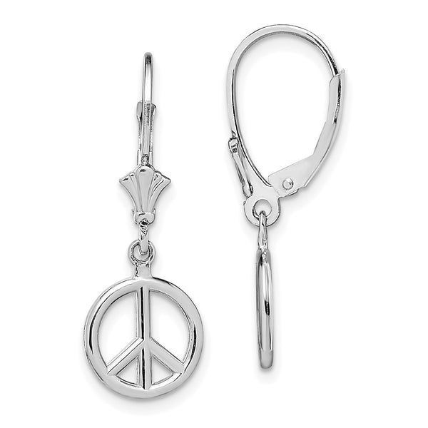 14K White Gold 3D Peace Sign Leverback Earrings - Style GR1-1020087
