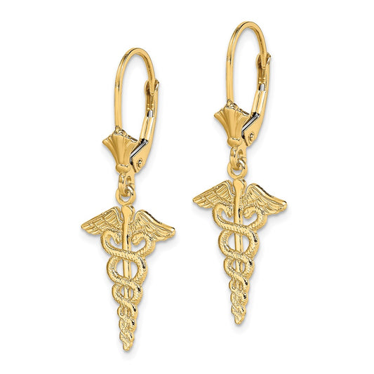 Buy Stylish 14K Gold Caduceus Leverback Earrings - High-Quality & Affordable!