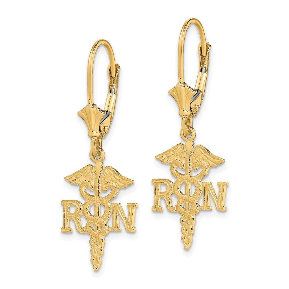 Exclusive 14K Gold Caduceus Leverback Earrings - Stylish & Affordable Design