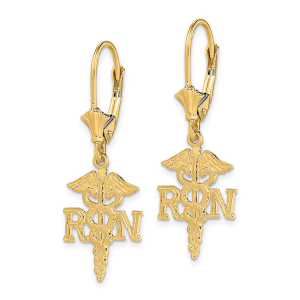 14K Gold Caduceus Leverback Earrings - Style GR1-1020096