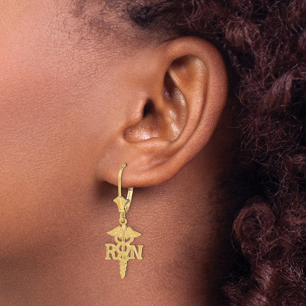 Exclusive 14K Gold Caduceus Leverback Earrings - Stylish & Affordable Design