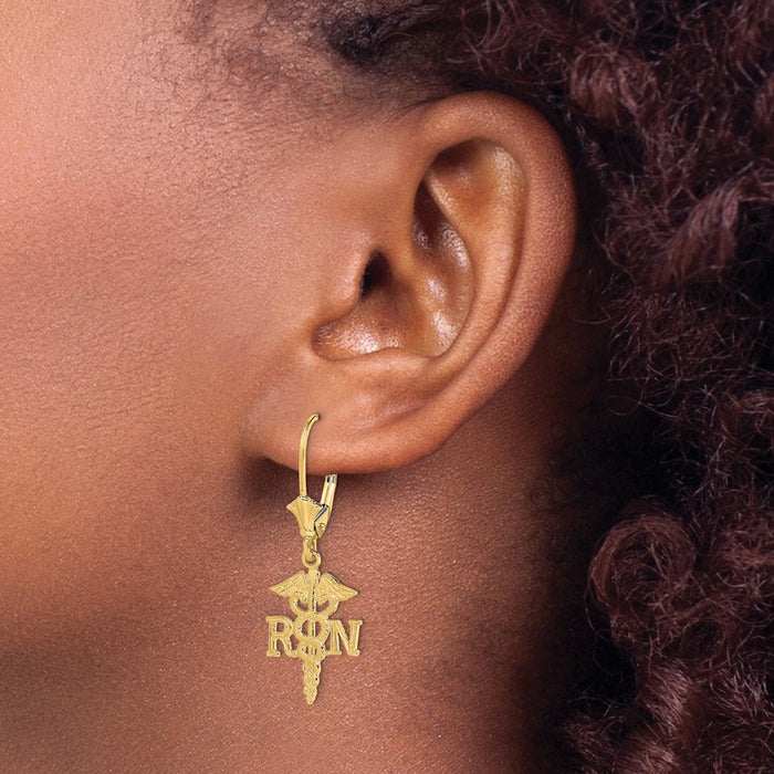 Exclusive 14K Gold Caduceus Leverback Earrings - Stylish & Affordable Design-3