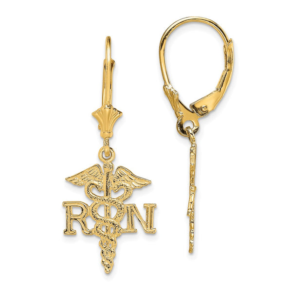 14K Gold Caduceus Leverback Earrings - Style GR1-1020096