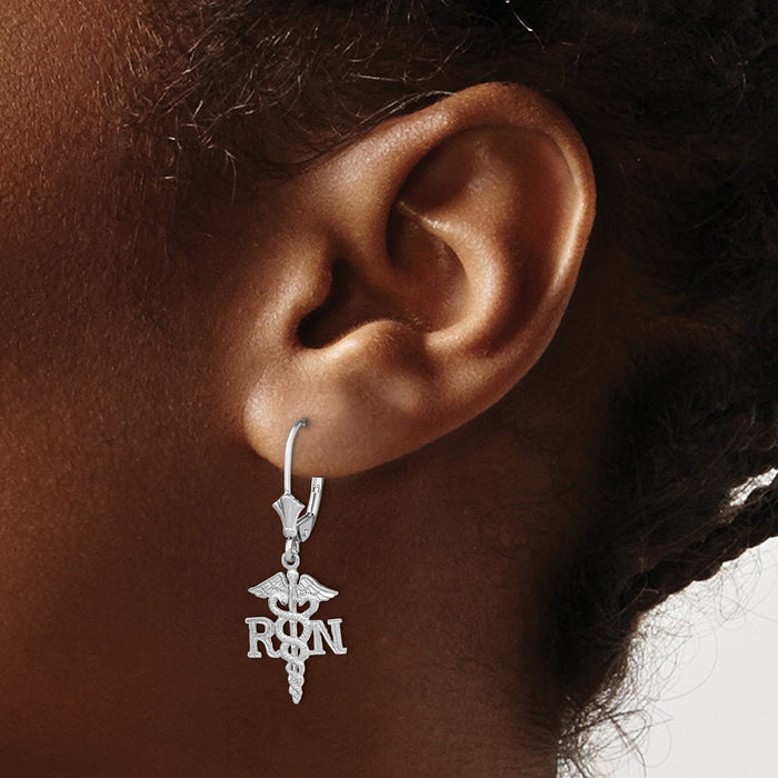 Shop Stylish 14K White Gold Caduceus RN Leverback Earrings - Exclusive Design-3