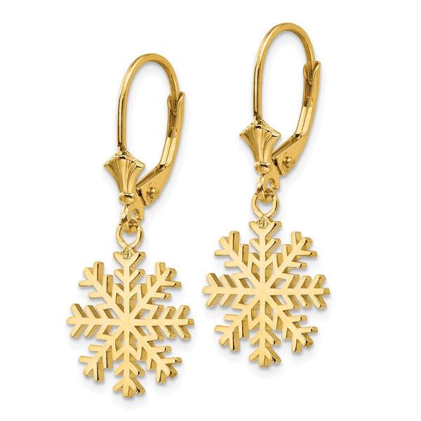 14K Gold Snowflake Leverback Earrings