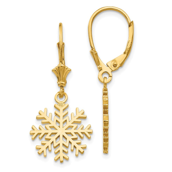 14K Gold Snowflake Leverback Earrings