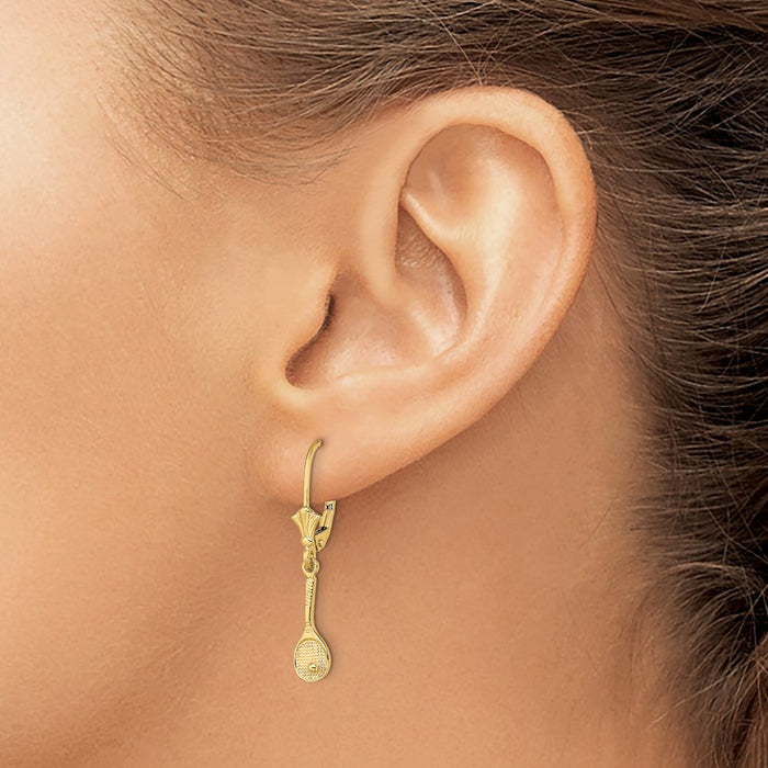 Exclusive 14K Gold Polished Tennis Racquet & Ball Earrings - Stylish Value-3