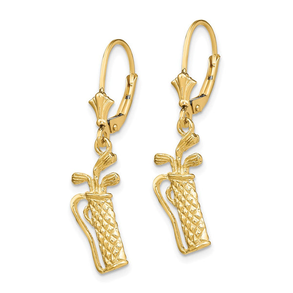 14K Gold Textured Golf Bag Leverback Earrings