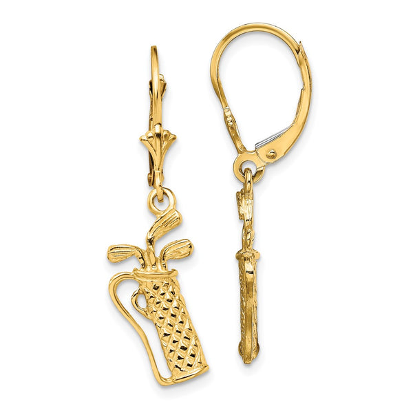 14K Gold Textured Golf Bag Leverback Earrings