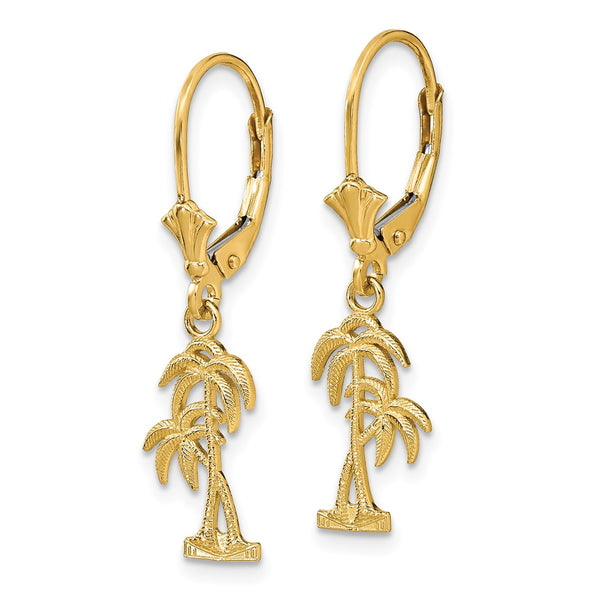 14K Gold Palm Tree Leverback Earrings - 12mm