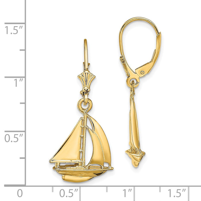 Buy Exclusive 14K Gold 3D Polished Sailboat Leverback Earrings - Stylish Value!-4
