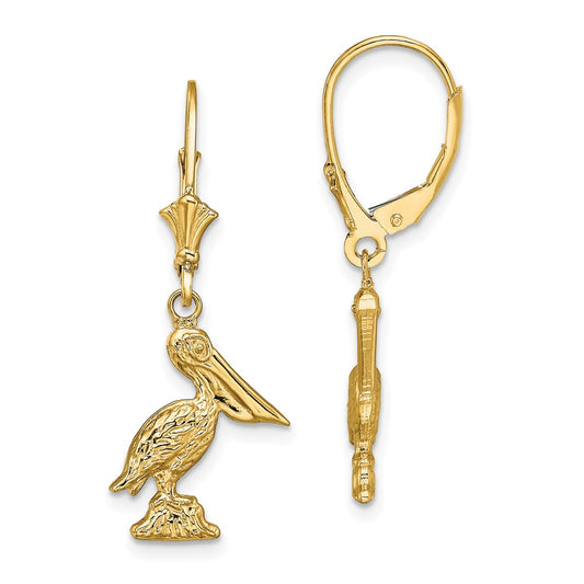 High-Quality 14K Gold 3D Pelican Leverback Earrings - Stylish & Affordable!