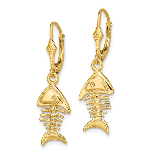 High-quality 14K Gold 3D Fishbone Leverback Earrings - Stylish & Affordable!