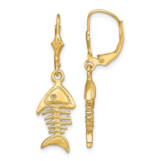High-quality 14K Gold 3D Fishbone Leverback Earrings - Stylish & Affordable!