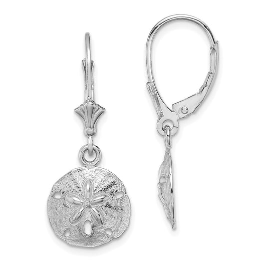 High-Quality 14K White Gold Polished Sand Dollar Leverback Earrings - Stylish Value!