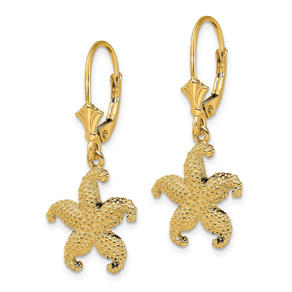 14K Gold 2D Puffed Starfish Leverback Earrings