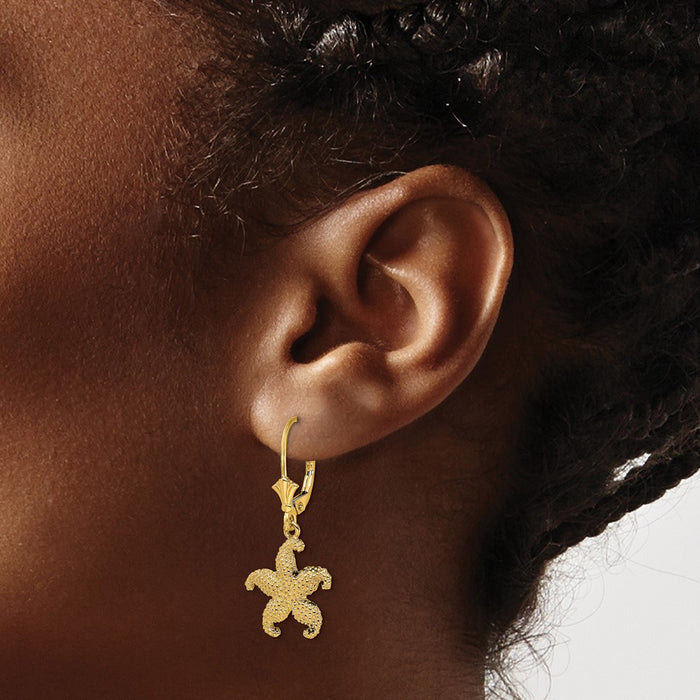 Shop Exclusive 14K Gold 2D Puffed Starfish Leverback Earrings - Stylish Value!-3