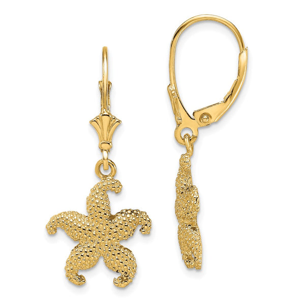 14K Gold 2D Puffed Starfish Leverback Earrings