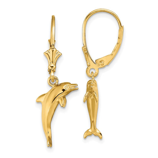 Buy Stylish 14K Gold 3D Mini Dolphin Leverback Earrings - Affordable Luxury