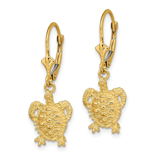 14K Gold Turtle Leverback Earrings