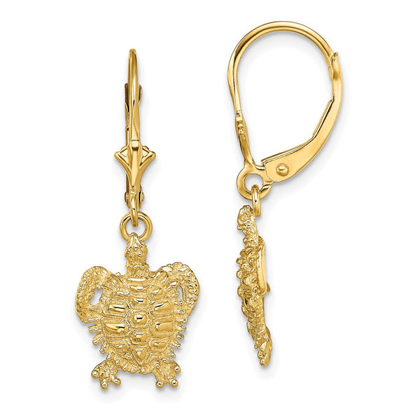 14K Gold Turtle Leverback Earrings