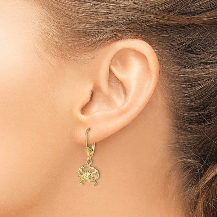 Exclusive 14K Gold Blue Crab Leverback Earrings - 2D Design, Stylish Value-3