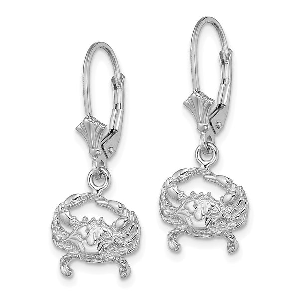 14K White Gold Leverback Earrings - Blue Crab