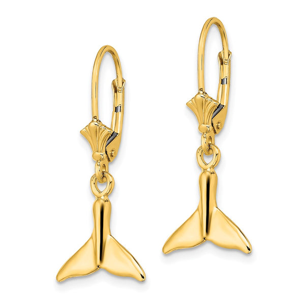 14K Gold Petite Whale Tail Leverback Earrings
