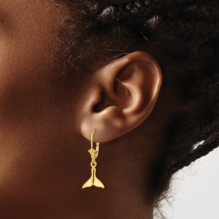 Shop Stylish 14K Gold Petite Whale Tail Leverback Earrings - Exclusive Design!-3
