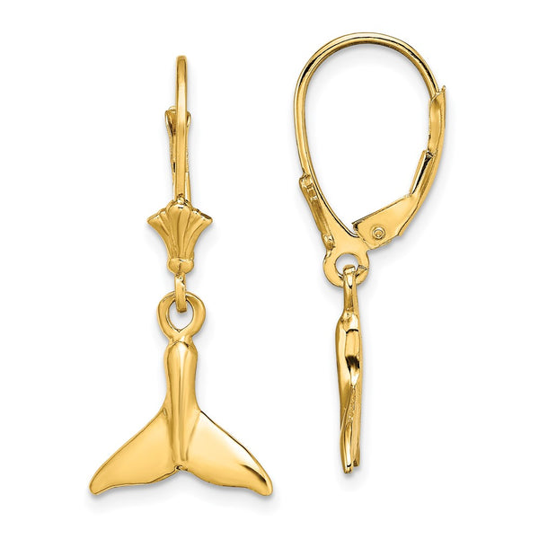 14K Gold Petite Whale Tail Leverback Earrings