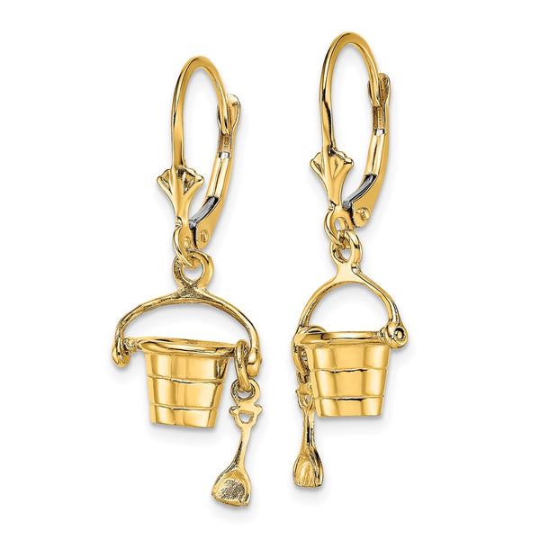 14K Gold 3D Beach Bucket Earrings - Leverback