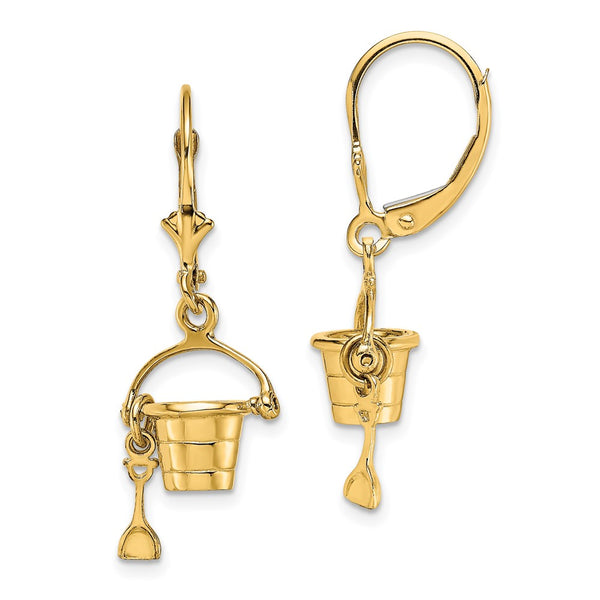 14K Gold 3D Beach Bucket Earrings - Leverback