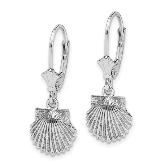 Exclusive 14K White Gold Scalloped Shell Leverback Earrings - Stylish Value