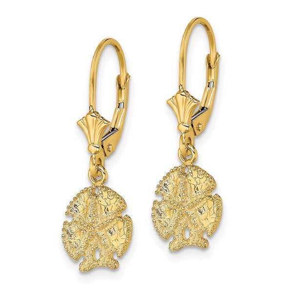 14K Gold Sand Dollar & Star Leverback Earrings