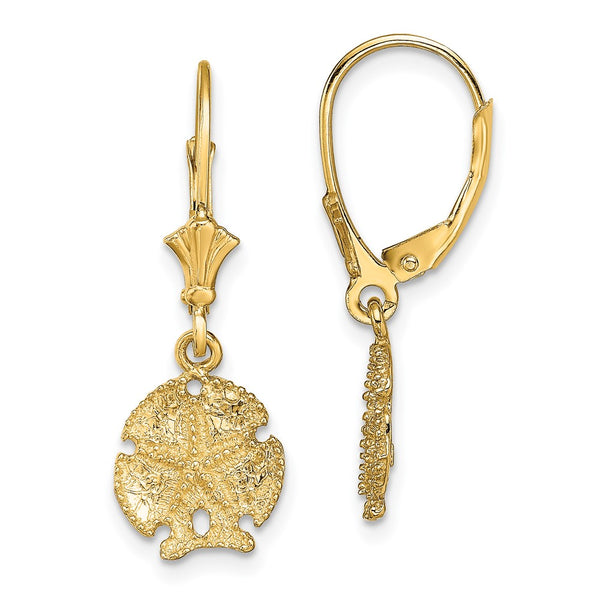 14K Gold Sand Dollar & Star Leverback Earrings