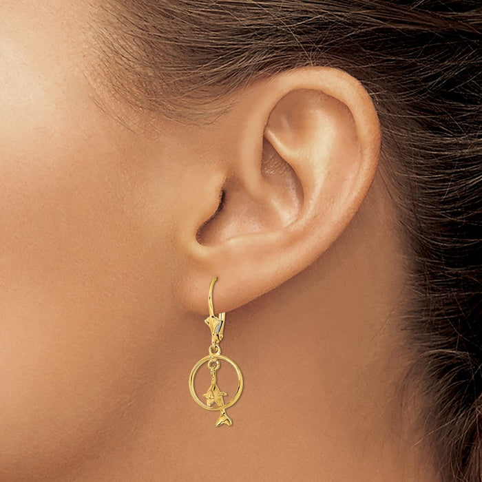 Exclusive 14K Gold 3D Dolphin Hoop Earrings - Stylish and Lightweight Design-3