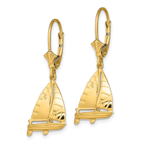 14K Gold 3D Sailboat Leverback Earrings