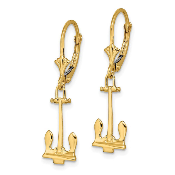 14K Gold Polished Navy Anchor Earrings