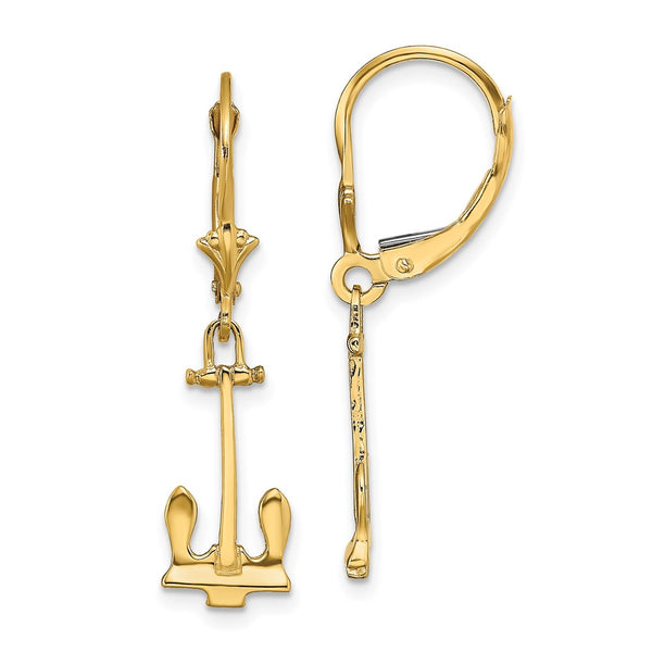14K Gold Polished Navy Anchor Earrings