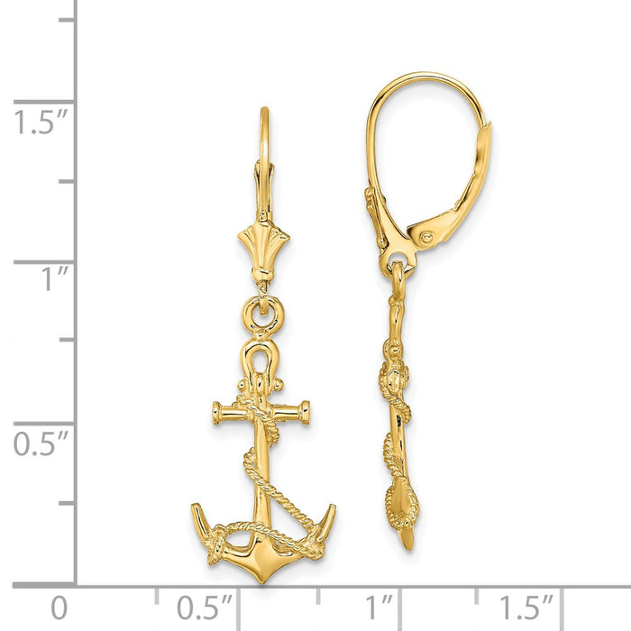 Exclusive 14K Gold 3D Anchor Leverback Earrings - Stylish Twisted Rope Design-4