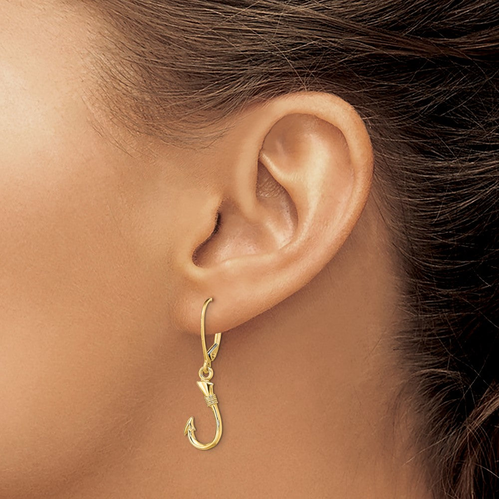 High-Quality 14K Gold 3D Fish Hook Leverback Earrings - Stylish Luxury Value