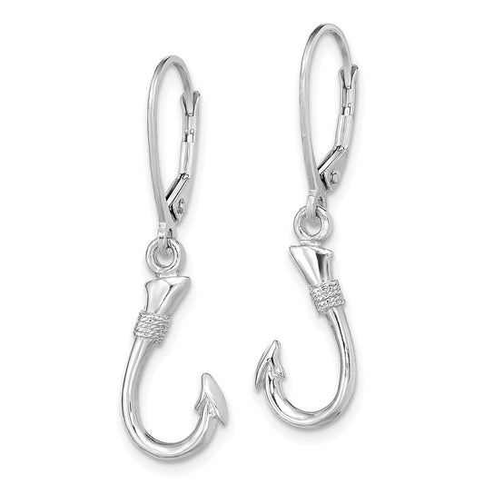 High-Quality 14K White Gold 3D Fish Hook Leverback Earrings - Stylish Value!
